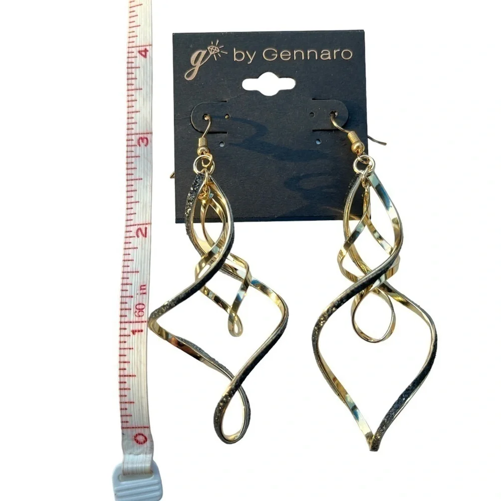 Gennaro black and gold lightweight geometric swirl dangly earrings